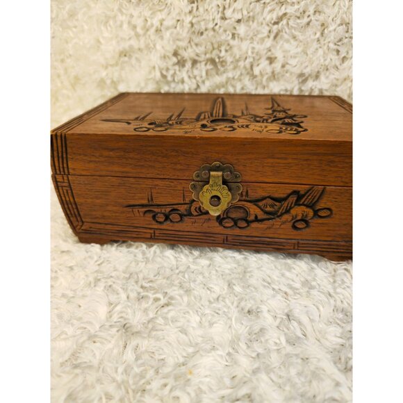 Vintage Asian Hand Carved Wooden Jewelry Box - Picture 1 of 14